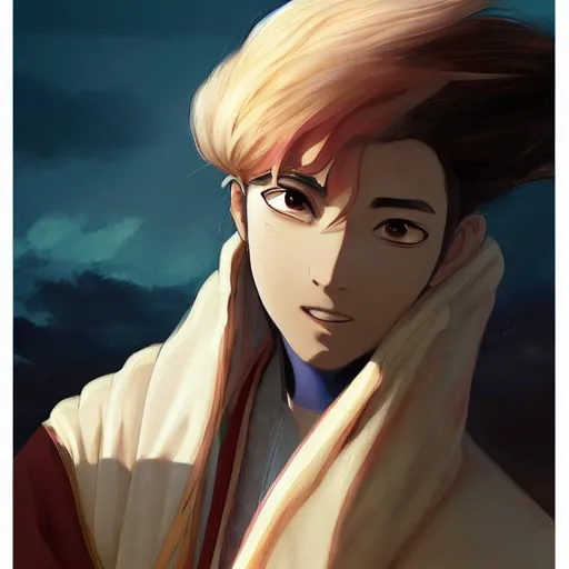 Prompt: Handsome haku from spirited away as a rich prince in the desert, 4k digital illustration by artgerm, wlop, Andrei Riabovitchev, Marc Simonetti, yoshitaka Amano, artstation, 8k resolution, soft focus