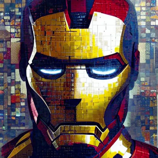 Image similar to mosaic portrait of iron man by greg rutkowski, 4k, intricate details, dichotomy