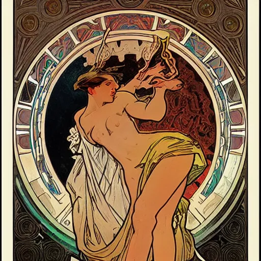 Prompt: rightous fury by alphonse mucha