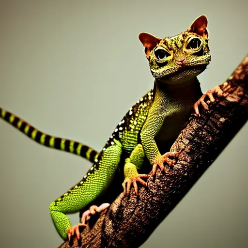 Image similar to a lizzard - cat - hybrid, animal photography