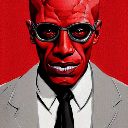 Image similar to portrait of Gustavo Fring as Marvel\'s Red Skull, elegant, intricate, headshot, highly detailed, digital painting, artstation, concept art, sharp focus, illustration, art by artgerm and greg rutkowski and alphonse mucha