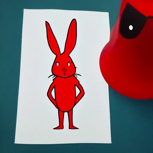 Image similar to an ilustration of a red humanoid rabbit in the style of Lewis Trondheim