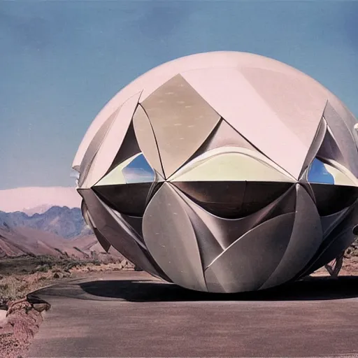 Prompt: futuristic pod dwelling by buckminster fuller and syd mead, contemporary architecture, photo journalism, photography, cinematic, national geographic photoshoot