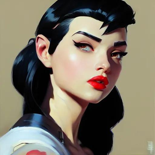 Prompt: greg manchess portrait painting of white pale girl with black hair as overwatch character, medium shot, asymmetrical, profile picture, organic painting, sunny day, matte painting, bold shapes, hard edges, street art, trending on artstation, by huang guangjian and gil elvgren and sachin teng