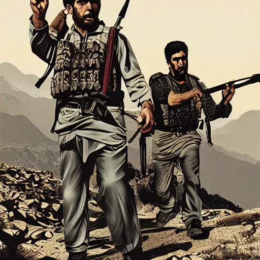 Prompt: kurdish freedom fighters in the mountains art by martin ansin, highly detailed, 8 k, high resolution, award winning art, incredibly intricate