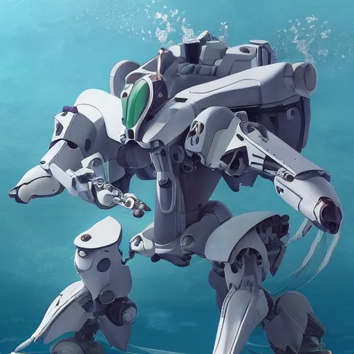 Image similar to amphibious submarine mecha with waterlily elements, flower sepals forming helmet, evangelion, nymphaea, 8 k hd resolution, barbatos gundam, bandai box art, star wars, makoto kobayashi, frank gehry, raymond swanland