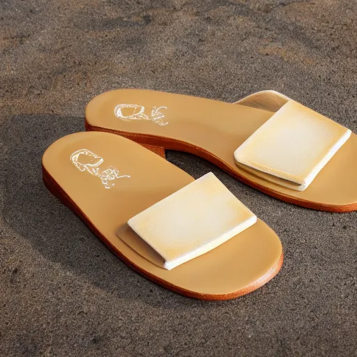 Image similar to high quality photo of sandals made of swiss cheese, realism, 8k, award winning photo