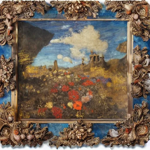 Prompt: by lev lagorio, by titian opulent claymation. this assemblage is a large canvas, covered in a wash of color. in the center is a cluster of flowers, their petals curling & twisting in on themselves. the effect is ethereal & dreamlike, & the overall effect is one of serenity & peace.