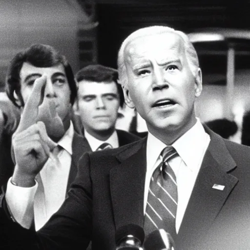 Prompt: a tv still of joe biden starring in debbie does dallas (1978)