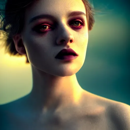 Image similar to photographic portrait of a stunningly beautiful heartbroken gothic female in soft dreamy light at sunset, god rays, contemporary fashion shoot, by edward robert hughes, annie leibovitz and steve mccurry, david lazar, jimmy nelsson, breathtaking, 8 k resolution, extremely detailed, beautiful, establishing shot, artistic, hyperrealistic, beautiful face, octane render