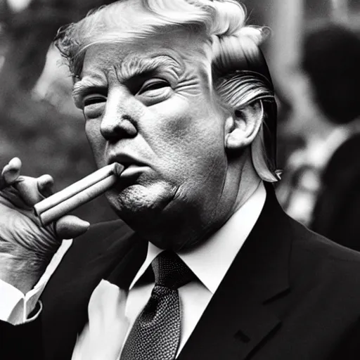 Prompt: a photo of donald trump smoking a cigar, award winning photograph