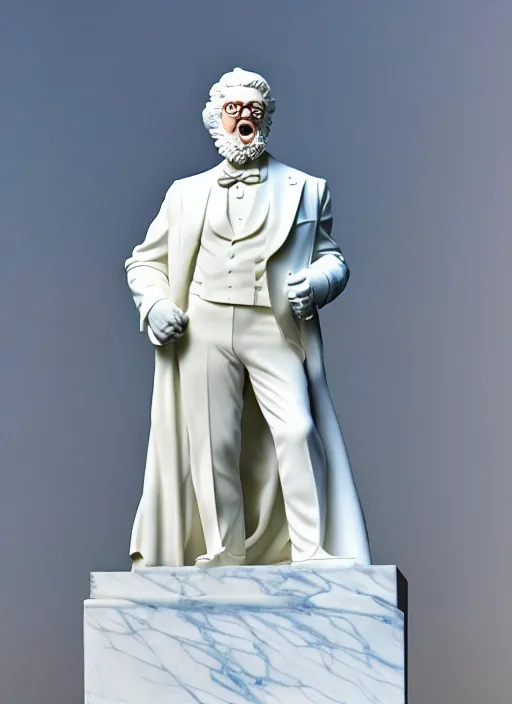 Image similar to colonel sanders as calacatta marble statue by michaelangelo, high lights, 4 k, high detailed photography, 5 0 mm lens, depth of field, cinematic