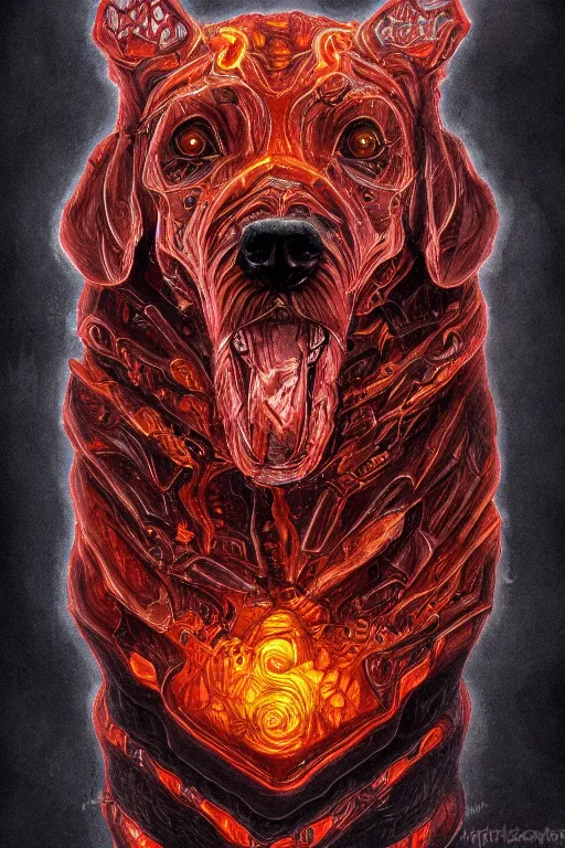 Image similar to an amber hell hound, symmetrical, highly detailed, digital art, sharp focus, trending on art station