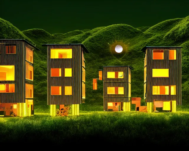 Image similar to connected ecovillage houses with solrarrofs - plant goddess high quality photo, microchip, artificial intelligence, bio - mechanical bio - luminescence, black wired cables, neurons, nerve cells, cinematic, rim light, photo - realistic, elegant, high detail, 8 k, masterpiece, high fashion, in the style of man ray