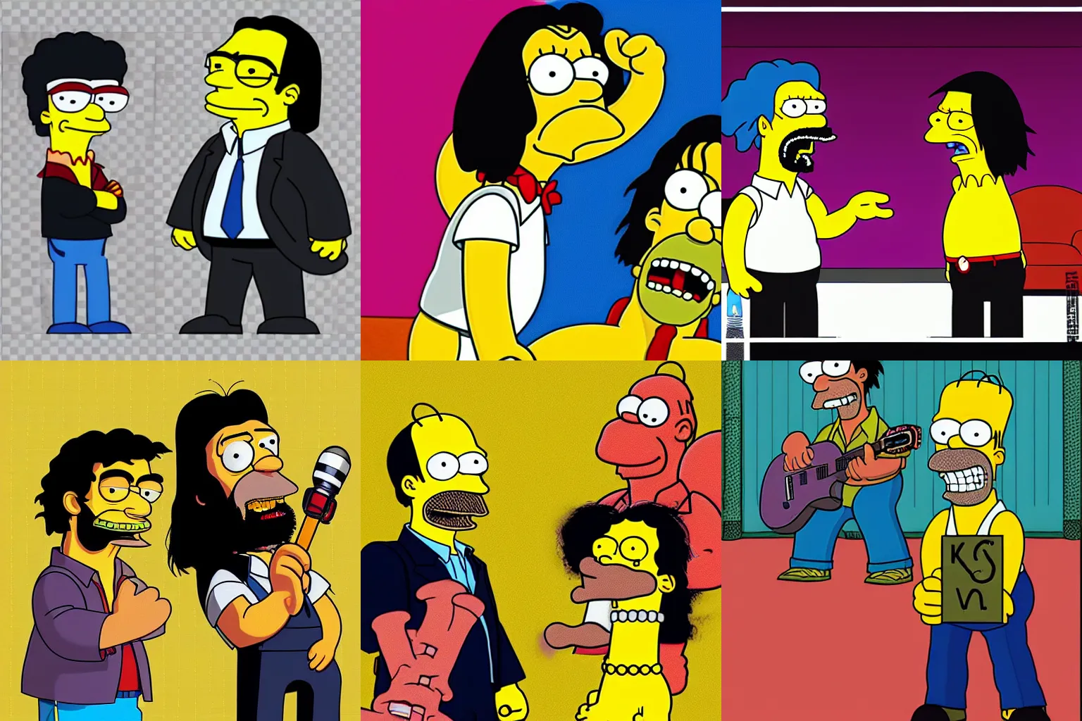 Prompt: Frank Zappa vs Keanu Reeves rap battle Simpsons episode 8k ArtStation top