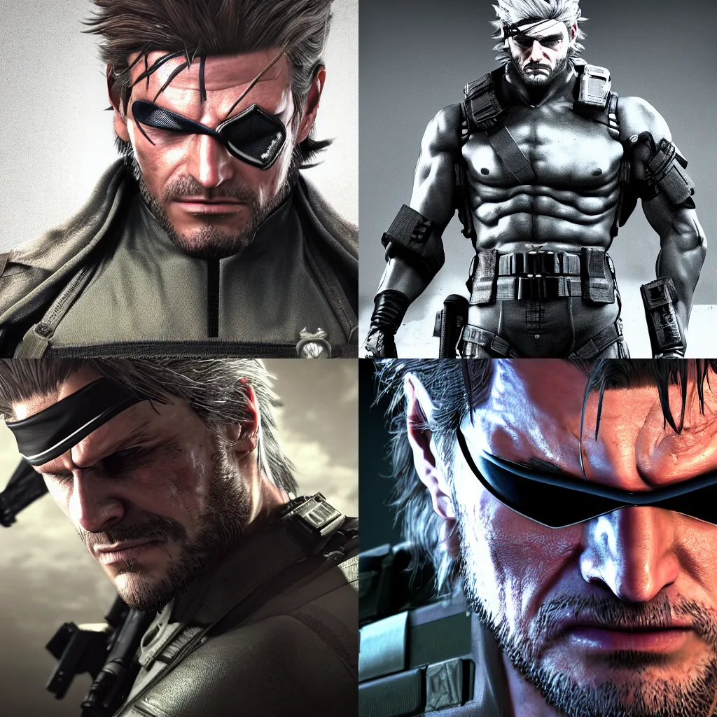 Prompt: highly detailed character art of Solid Snake from Metal Gear Solid wearing an eyepatch, portrait, highly detailed, photo realistic, dark atmosphere, 8K, octane render, unreal engine