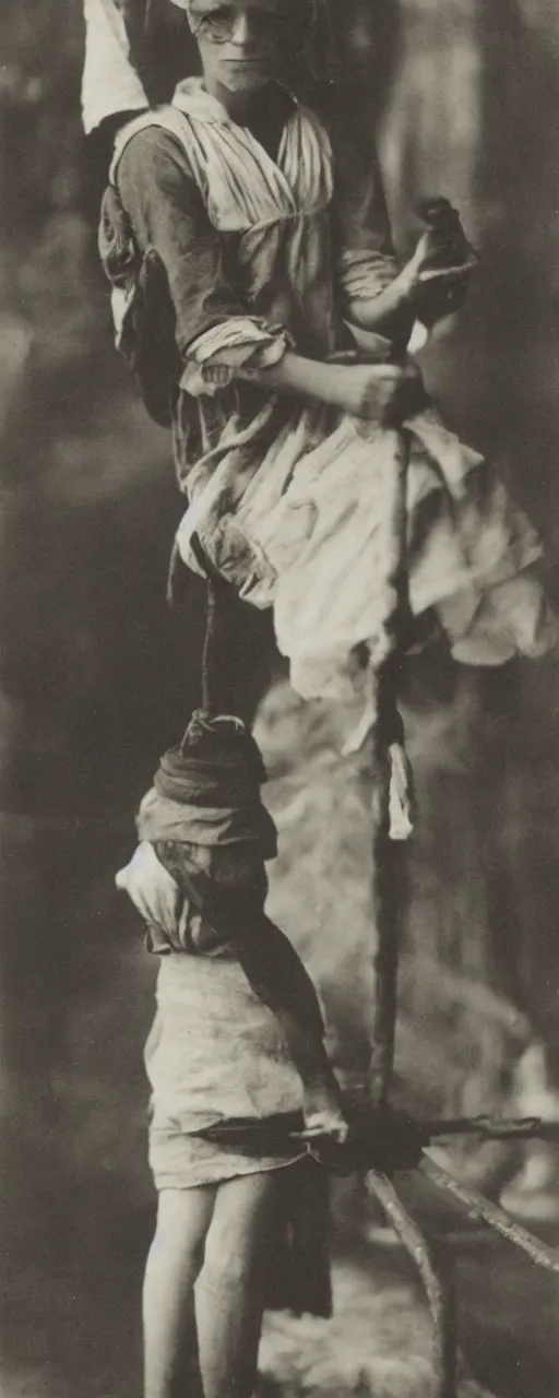 Prompt: famous photography Lewis Hine’s famous image Cotton Mill Girl, 1908