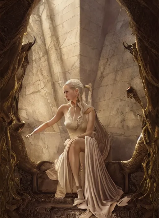 Prompt: a painting of Daenerys Targaryen in fantastic dress next to a dragon, by Jaime Jones,Tom Bagshaw,Lawrence Alma-Tadema,greg rutkowski,deviantart contest winner, fantasy art, daz3d,intricate,elegant,highly detailed,8k,digital painting,concept art, sharp focus, illustration,golden ratio