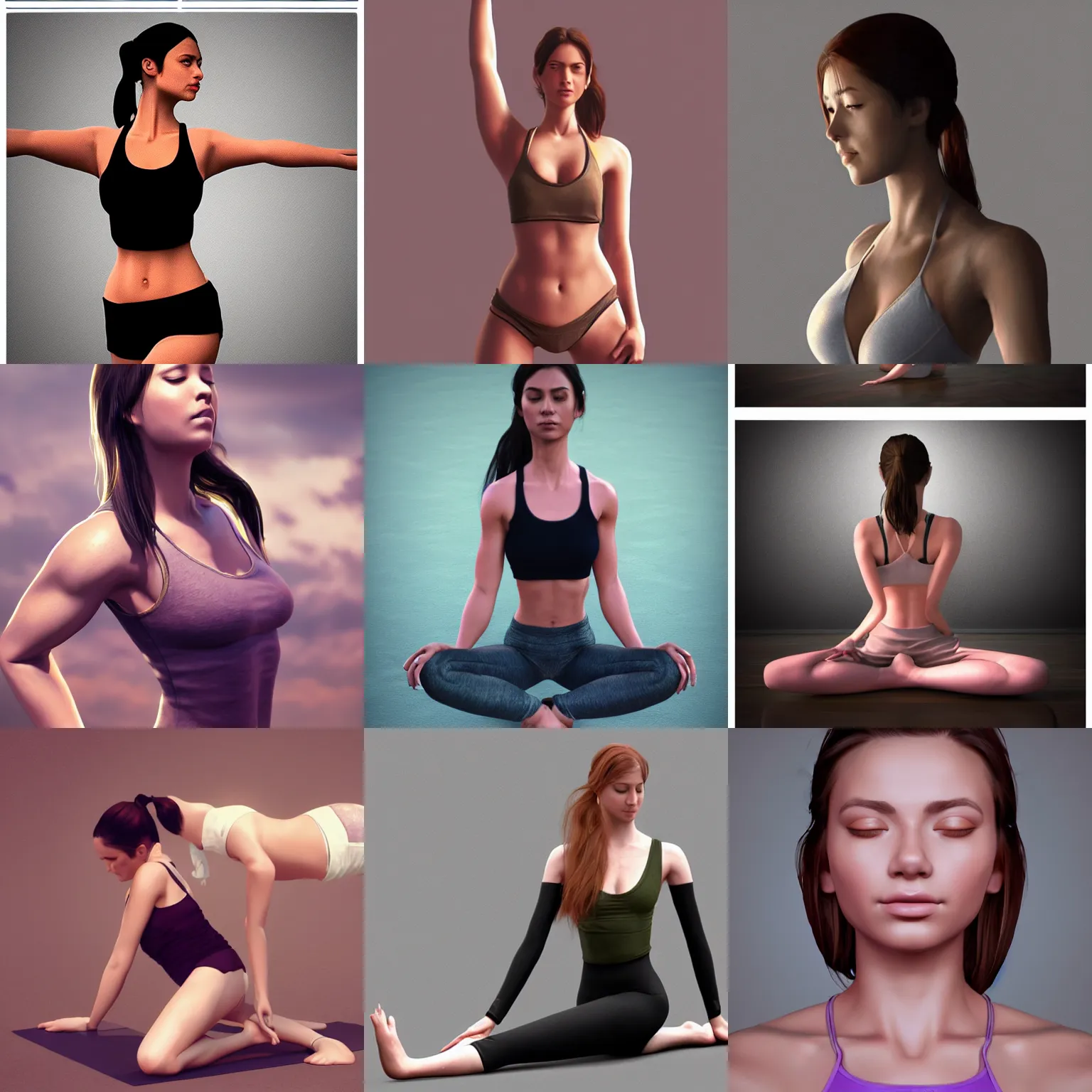 Prompt: beatiful girl in yoga pose, Dirga Pranayama, photorealistic, full-body, artstation, ultra detailed, 8k