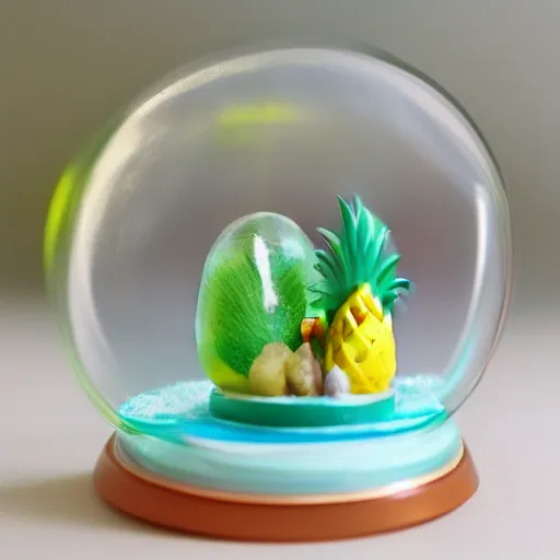 Image similar to snow globe with a pineapple inside, realistic