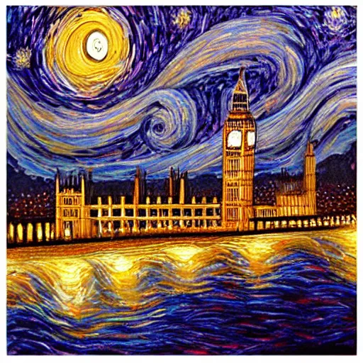 Image similar to painting of big ben in style of starry night