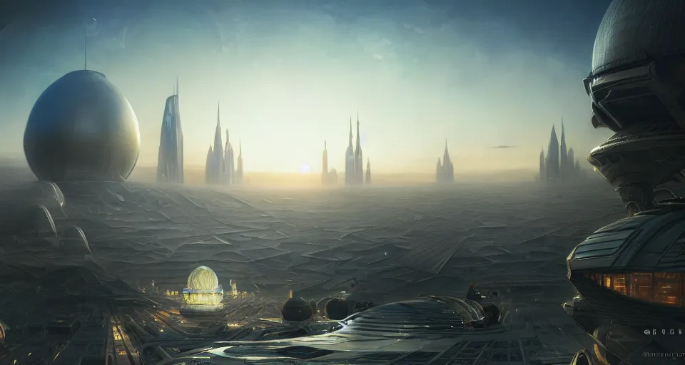 Image similar to cinematic shot, futuristic city on the moon, geodesic domes, digital painting, artstation, concept art, soft light, hdri, smooth, sharp focus, illustration, intricate, elegant, highly detailed, in the style of greg rutkowski and alphonse mucha and artemisia, 8 k, highly detailed, jurgens, rutkowski