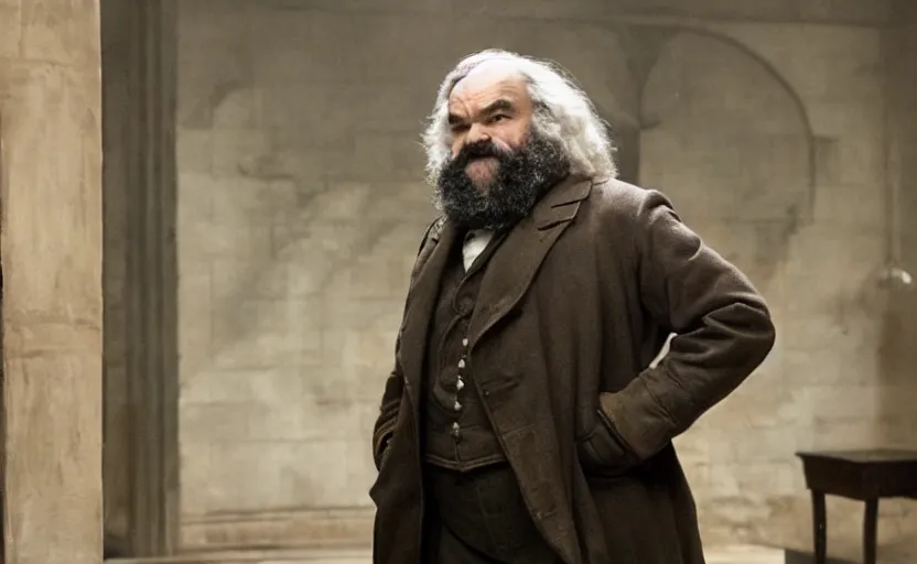 Image similar to Jack Black as Karl Marx in 'Marx' (2018), oscar nominated cinematography, volumetric lighting, 8k resolution