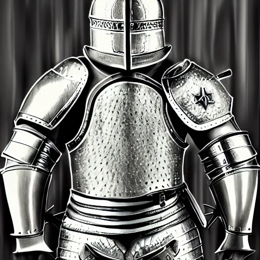 Image similar to knight in dazzling, shining armor, with many reflections on it from all directions