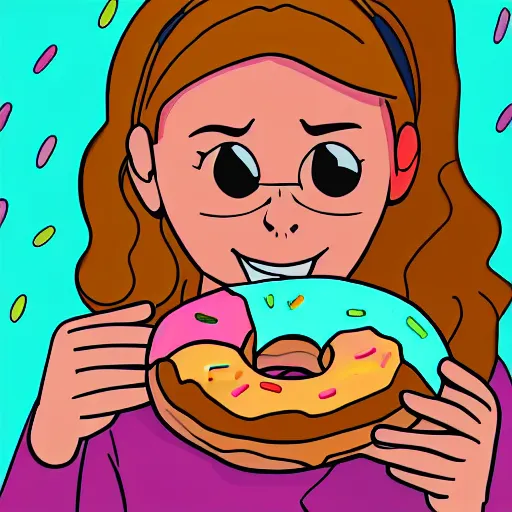 Image similar to Mabel Pines eating a donut, colourful, drawing, masterpiece, high detail, digital art, by Alex Hirsch