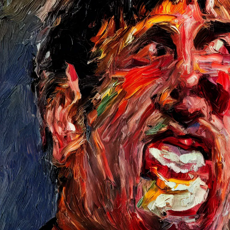 Image similar to warmly lit close up studio portrait of young angry! screaming Paul McCartney in 1965 furious!, impasto oil painting thick brushstrokes by Lucian Freud and Cy Twombly and Tim Hawkinson , trending on artstation dramatic lighting Expressionism