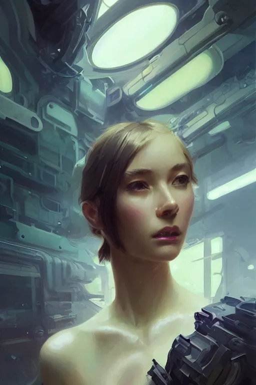 Prompt: portrait futuristic beautiful female army navy, at inside of a future submarine, ssci-fi, fantasy, intricate, very very beautiful, elegant, human anatomy, neon light, highly detailed, digital painting, artstation, concept art, soft light, hdri, smooth, sharp focus, illustration, art by tian zi and craig mullins and WLOP and alphonse mucha