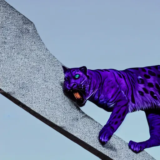 Prompt: closeup of a purple panther roaring at the moon