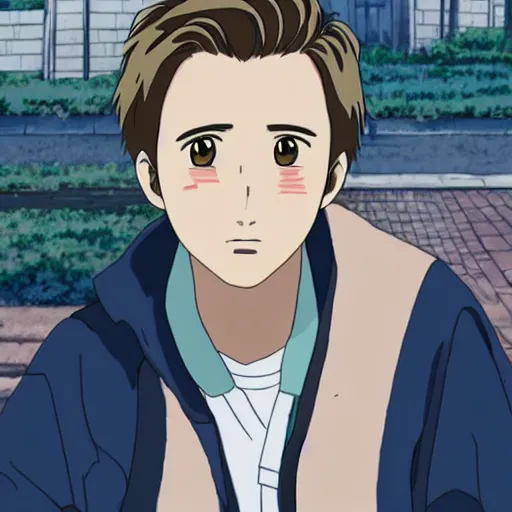 Prompt: ryan gosling in anime style, ghibli, spirited away, weather child, your name is