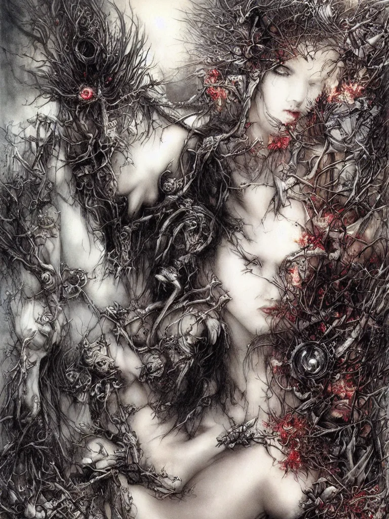 Image similar to life and death mixing together, by luis royo