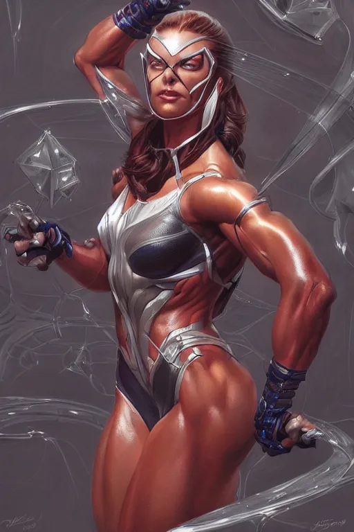 Image similar to muscled Spiderwoman heroine, intricate, elegant, highly detailed, centered, digital painting, artstation, concept art, smooth, sharp focus, illustration, art by artgerm and donato giancola and Joseph Christian Leyendecker, Ross Tran, WLOP