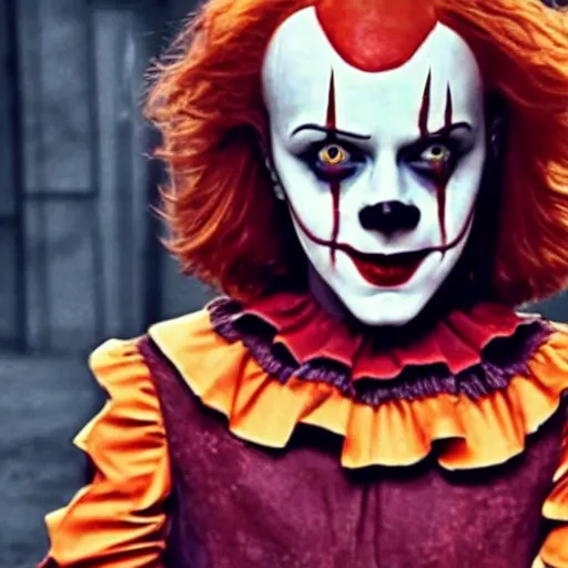 Image similar to Emma watson starring as scary clown from it