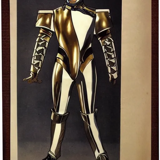 Prompt: futurist armor for soldier, s by leyendecker, intricate, symmetric, extreme details