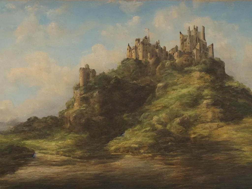 Image similar to a landscape painting of a castle on the ship