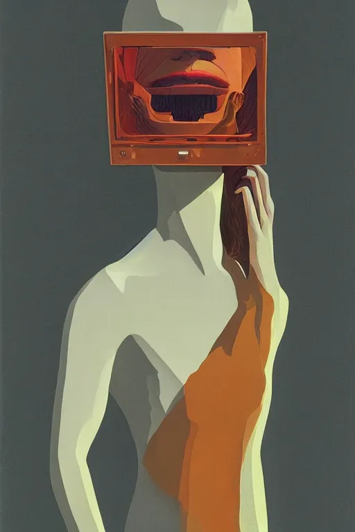 Image similar to woman wearing oculus and digital glitch head edward hopper and james gilleard, zdzislaw beksisnski, higly detailed