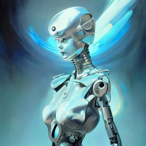 Image similar to scifi futurism automaton minimalism chrome by peter mohrbacher art Hajime Sorayama airbrush hyperrealism model abstract shatter fragments cubism futurism pastel blue soft flat minimal