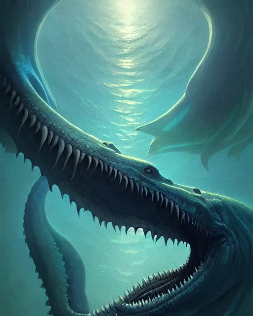 Image similar to anthropomorphic sea monster, leviathan | | terrifying, realistic shaded, fine details, realistic shaded lighting poster by greg rutkowski, diego gisbert llorens, magali villeneuve, artgerm, jeremy lipkin and rob rey