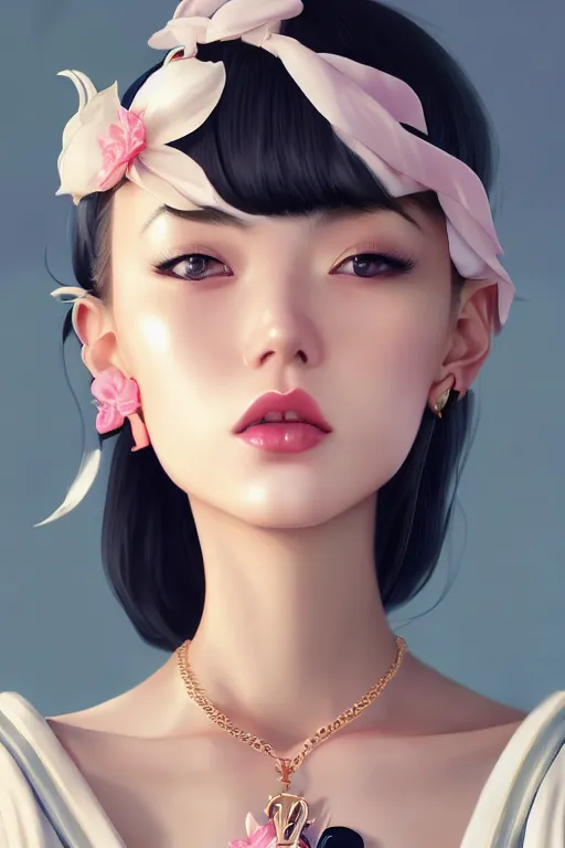 Image similar to a pin up and beautiful fashion charming dreamlke japan girl with lv jewelry, character art, art by artgerm lau and wlop and and ilya kuvshinov and john singer sargent, hyperdetailed, 8 k realistic, symmetrical, frostbite 3 engine, cryengine, dof, trending on artstation, digital art