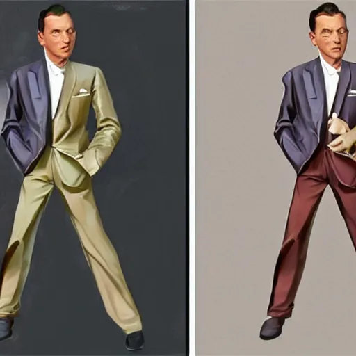 Image similar to perfect composition, subdued color palette, award-winning concept art, detailed digital painting, airbrushed, low contrast: costume design for young Frank Sinatra as a poor 1950s bartender. Volumetric cinematic lighting, great attention to perfect anatomy, special attention to posing, great attention to realistic facial expression, faithful cinematic color scheme, perfectly coherent. In the style of: Greg Rutkowski, Francis Bacon, Syd Mead, Norman Rockwell, Beksinski, Edward Hopper, James Gilleard, Ilya Kuyshinov, WLOP, Stanley Artgerm, Takato Yamamoto, and James Jean.