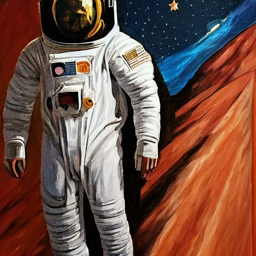 Prompt: astronaut in museum 1 9 9 0, painting, rennaisance, cinematic lighting