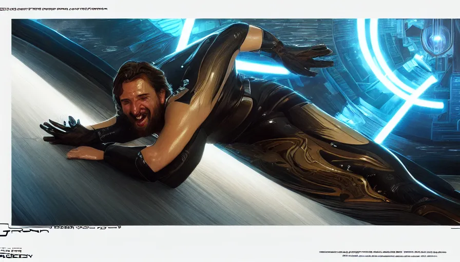 Prompt: tron legacy jesus riding waterslide, face, laughing, diffuse lighting, hyper realistic, concept art, intricate, hyper detailed, smooth, sharp focus, illustration, trending on artstation, art by greg rutkowski and james gurney and alphonse mucha