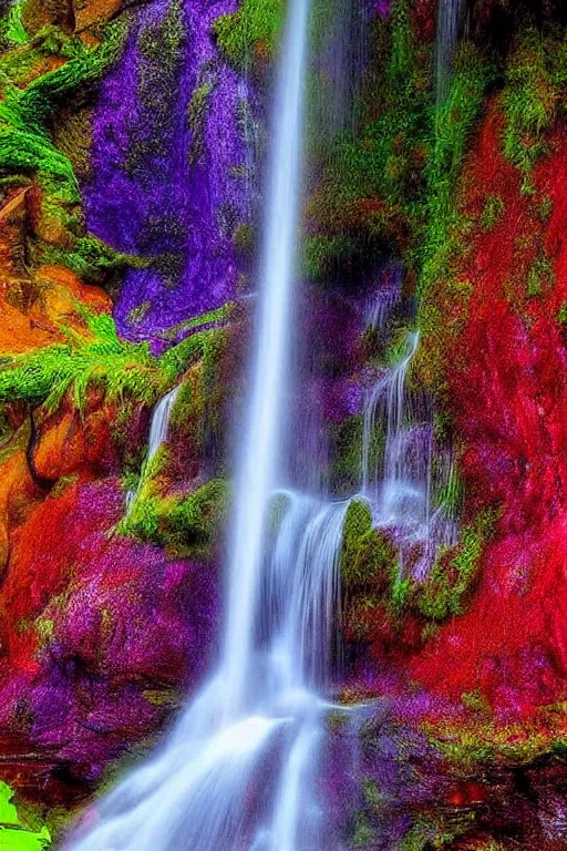 Image similar to A waterfall with all colors, fantasy, mystic