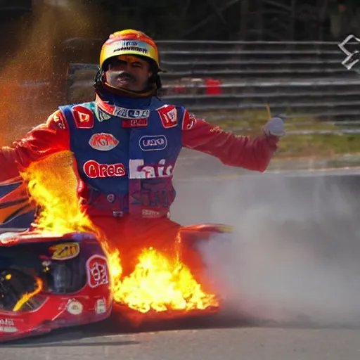 Image similar to drunk carlos sainz in fire