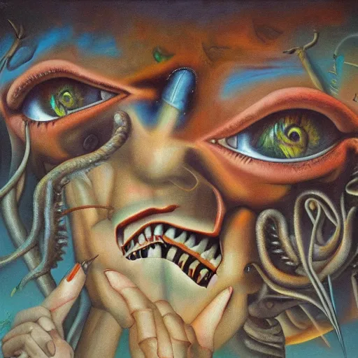 Prompt: fear lost, surrealism, oil on canvas, high detail, masterpiece