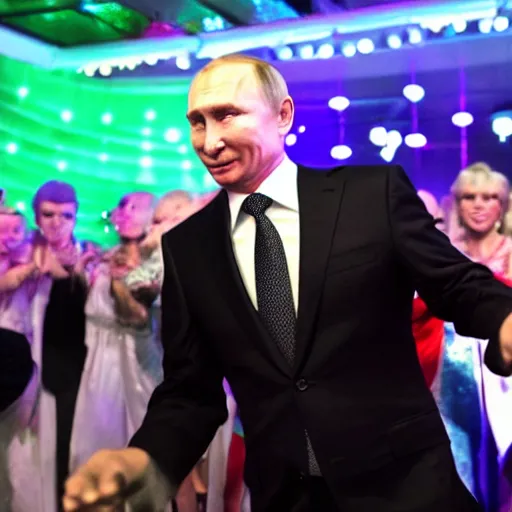 Prompt: putin tears up the dance floor, disco party