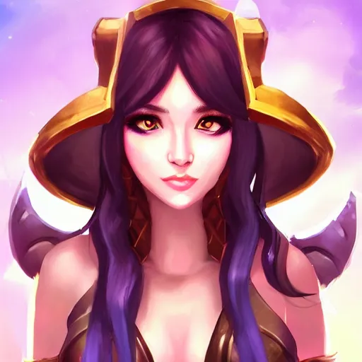 Prompt: league of legends style portrait of a beautiful girl, trending on artstation